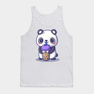 Cute Panda Drinking Milk Tea Boba Tank Top